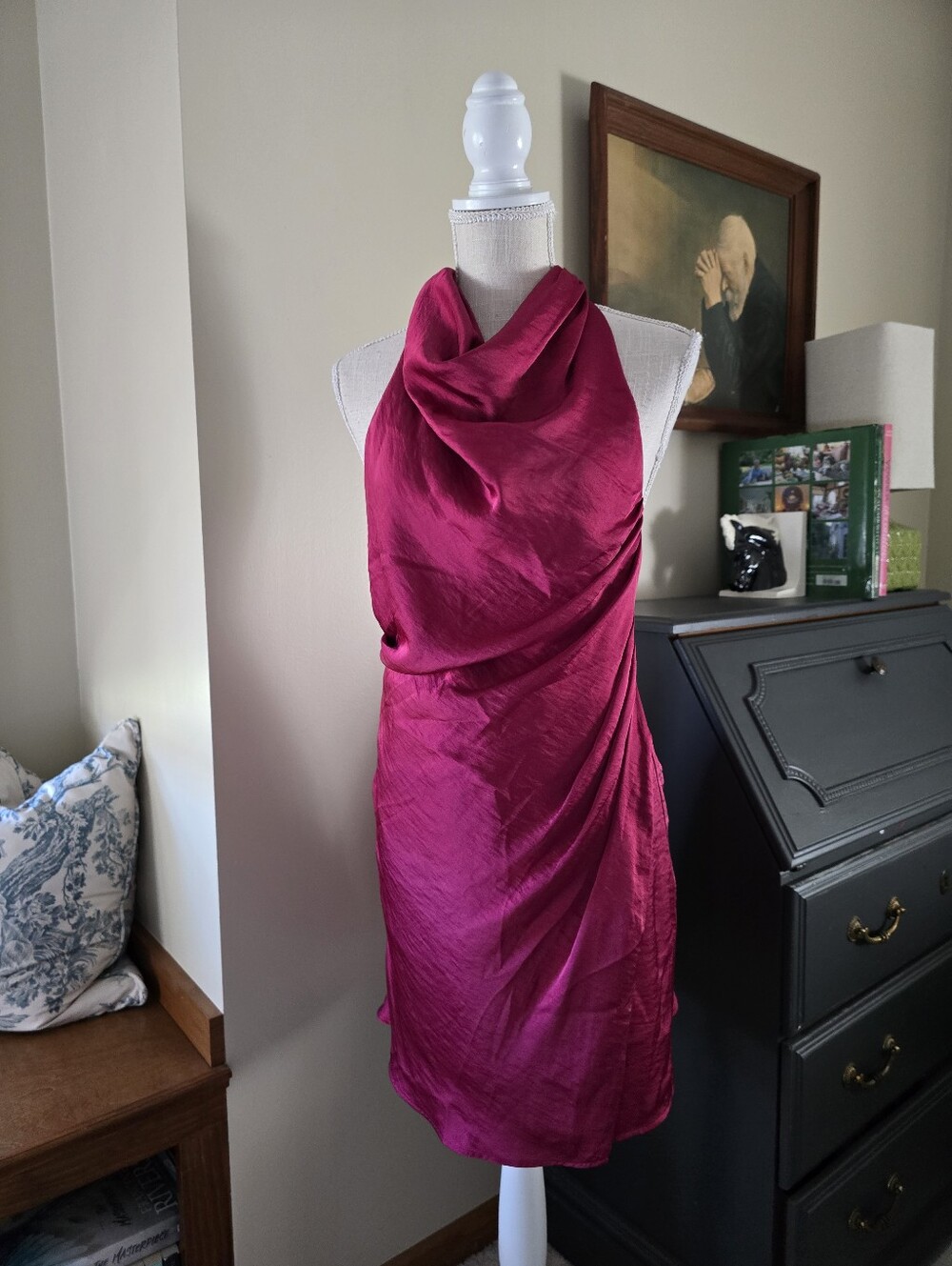Abercrombie & Fitch Small Berry Pink/red High Nack Backless Halter Short Dress